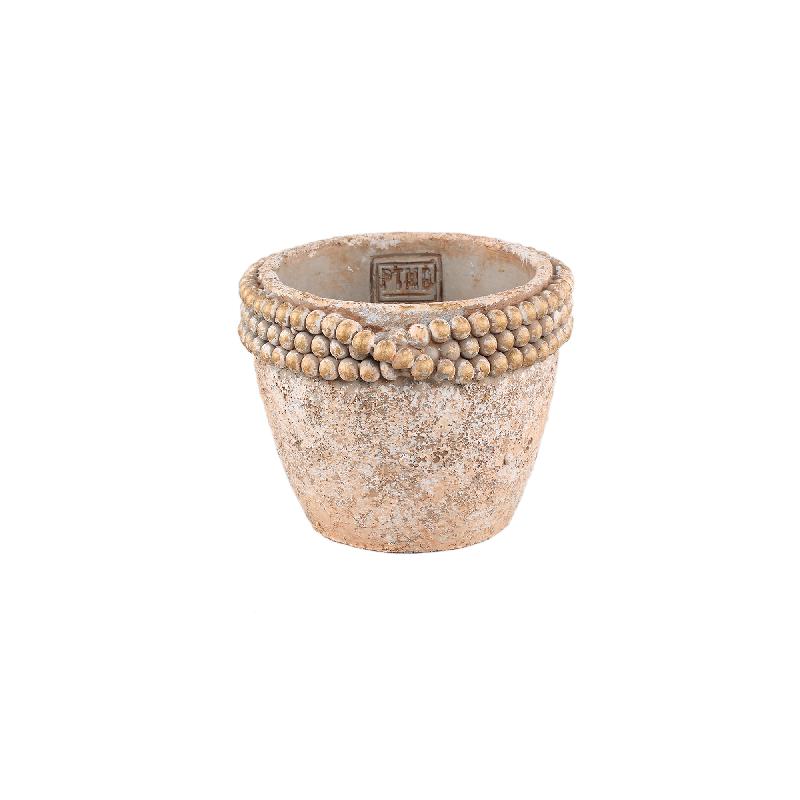 Rydel Bruine Ronde Cement Pot met Kralenrand S - Set van 12 9.5x12x12 cm