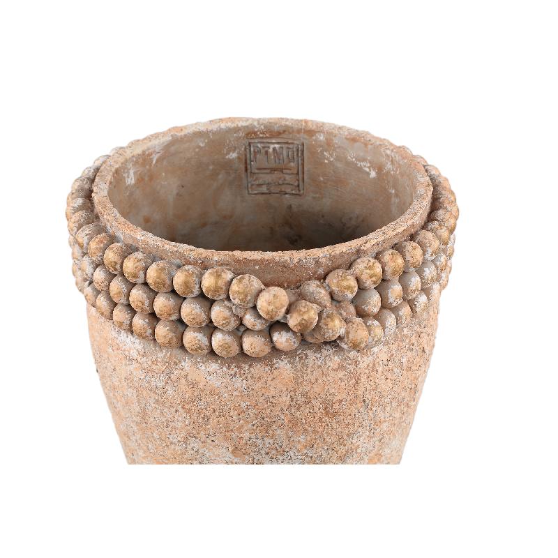 Rydel Bruine Ronde Cement Pot met Kralenrand XL – Set van 6 Stuks 20x20x20 cm