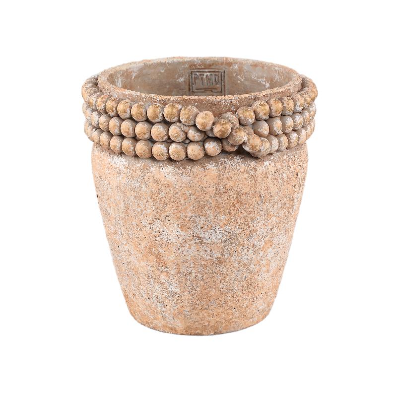 Rydel Bruine Ronde Cement Pot met Kralenrand XL – Set van 6 Stuks 20x20x20 cm