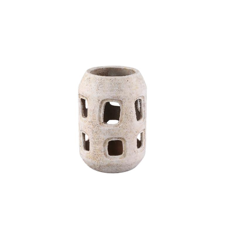 Tayla Ant Wit Rond Cement Windlicht Open Set van 4 Stuks 25x17x17 cm