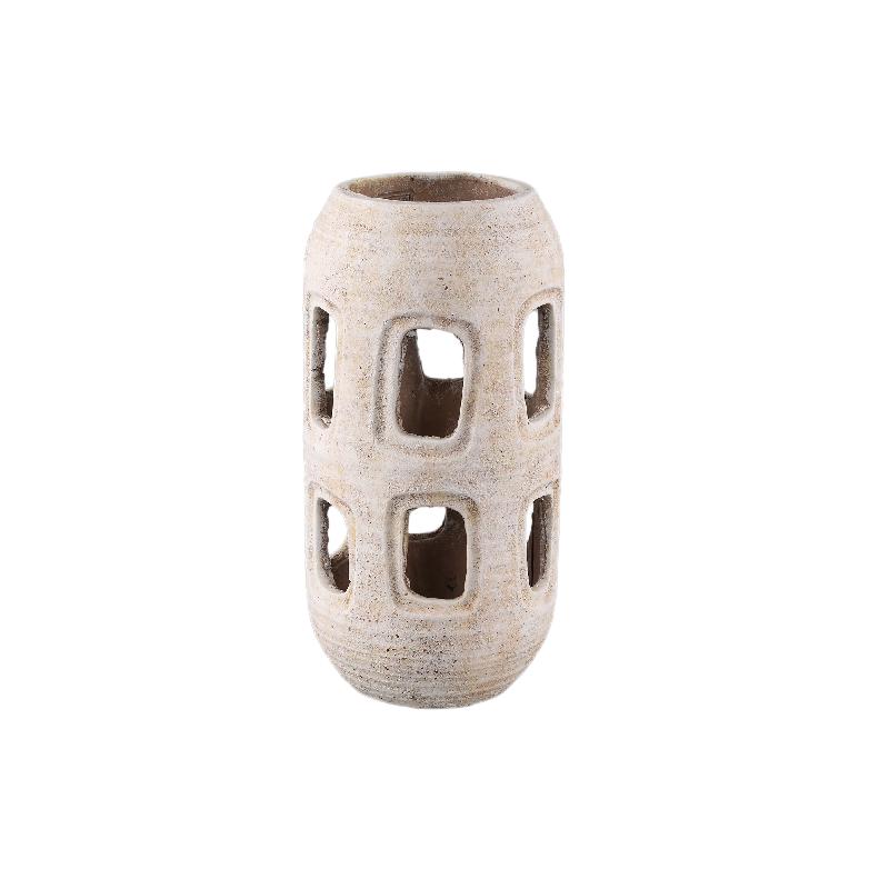 Tayla Ant Wit Rond Cement Windlicht Open Set van 2 40x20x20 cm