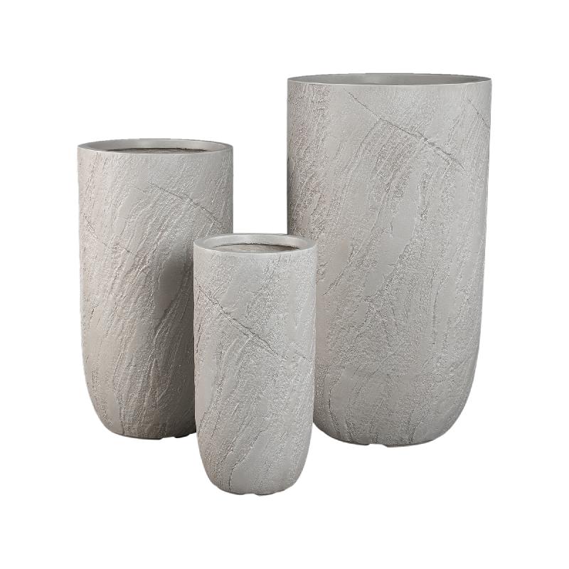 Berwin Beige Fiber Cement Rock Pot Set Van 3 High 78.5x44x44 cm