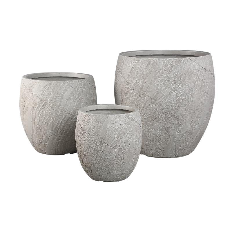 Berwin Beige Fiber Cement Rock Pot Set Van 3 Bombay 55.5x55x55 cm