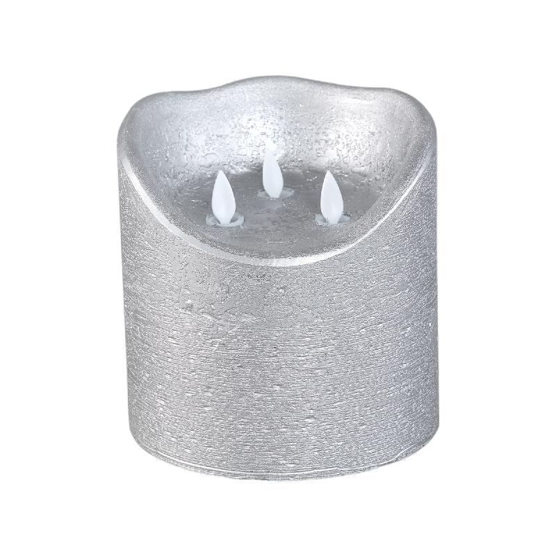 LED Lichtkaars Metallic Zilver Beweegbare Vlammen Set van 6 Stuks 15x15x15 cm
