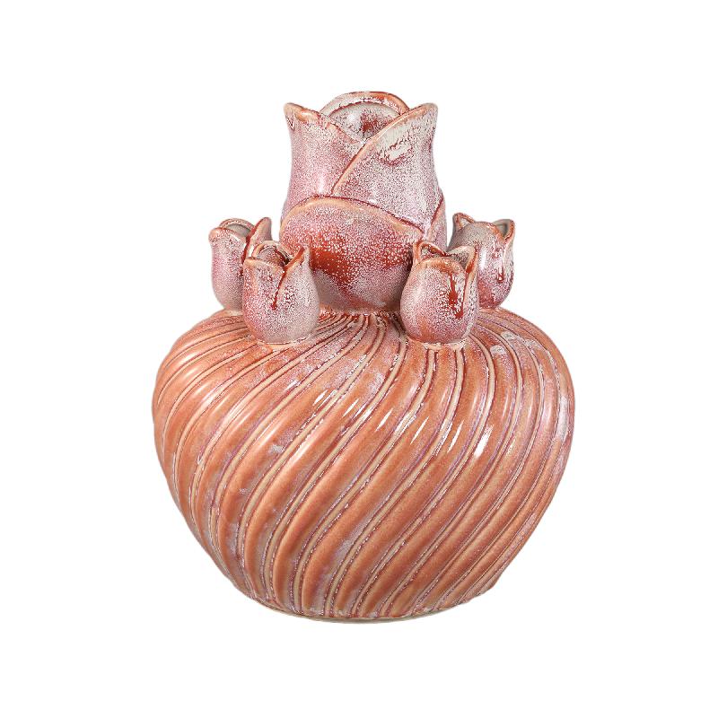 Mailia Perzik Keramische Ronde Tulpvaas Met Swirl L 34x29.5x29.5 cm