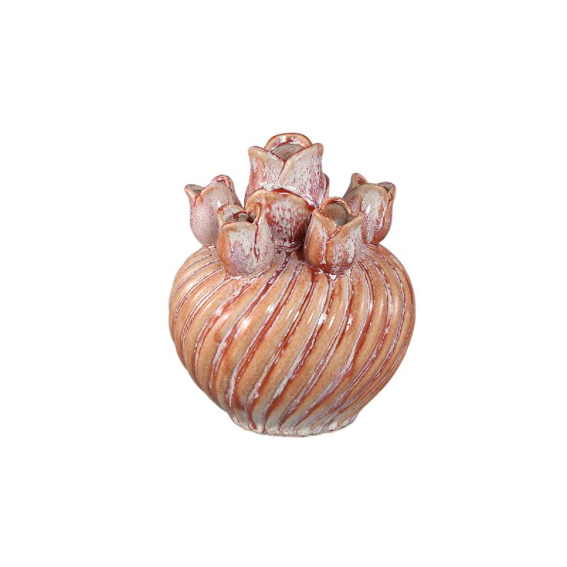 Mailia Roze Keramische Ronde Tulpvaas Met Swirl Set Van 2 20x17.5x17.5 cm