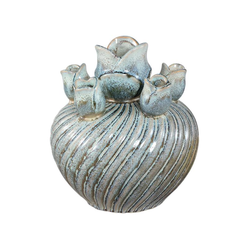 Mailia Turquoise Keramische Ronde Tulpvaas Swirl M 25.5x23x23 cm