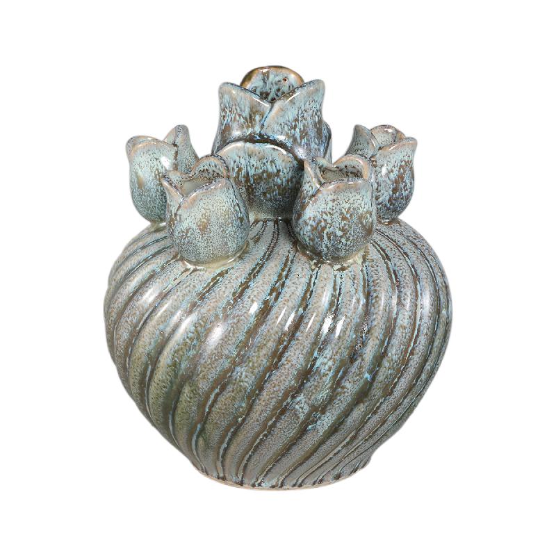 Mailia Turquoise Keramische Ronde Tulp Vaas Swirl Set van 2 20x17.5x17.5 cm