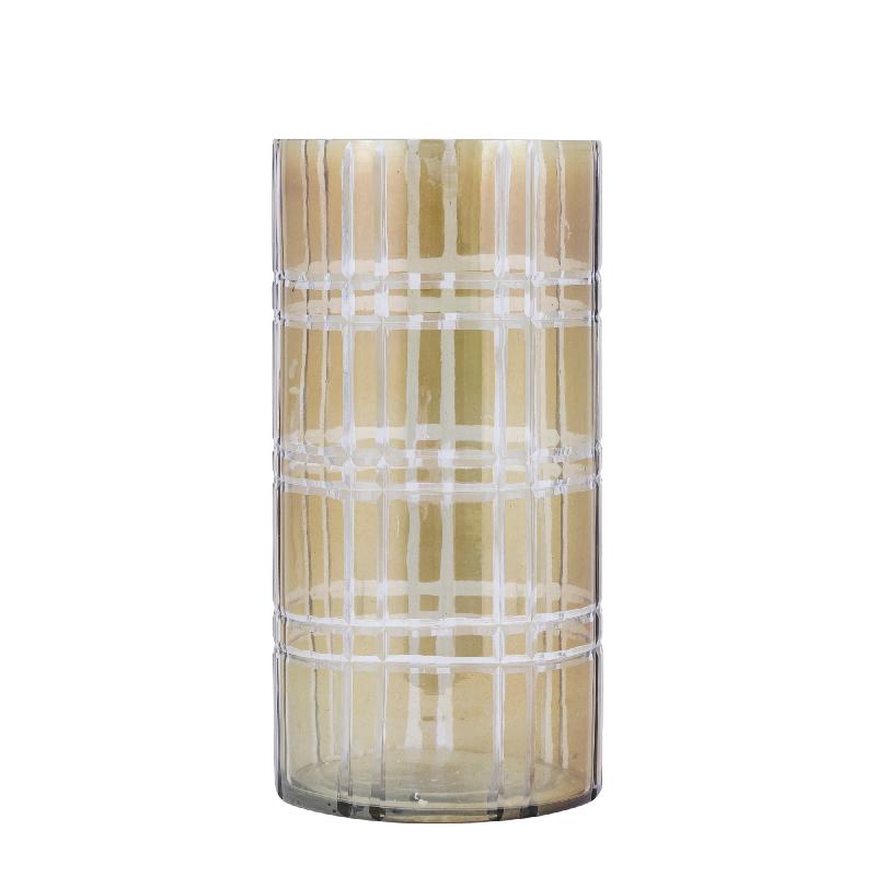 Divit Groen Rond Glazen Windlicht met Strepen Set van 2 30x15x15 cm