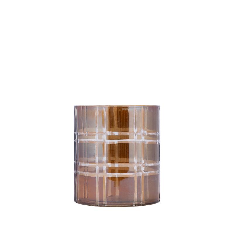 Divit Donkerbruin Rond Glas Windlicht Strepen Set van 4 Stuks 17x15x15 cm