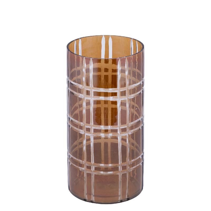 Divit Donkerbruin Rond Glazen Windlicht met Strepen Set van 2 30x15x15 cm