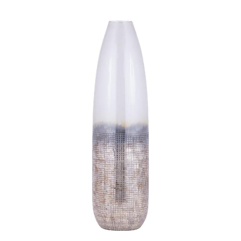 Imaria Crème Ronde Glazen Vaas Ruw Oppervlak Set van 2 52x13x13 cm