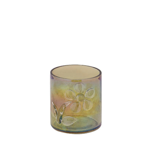 Allya Groen Rond Glazen Theelicht Met Bloem Set Van 6 Stuks 10x9x9 cm