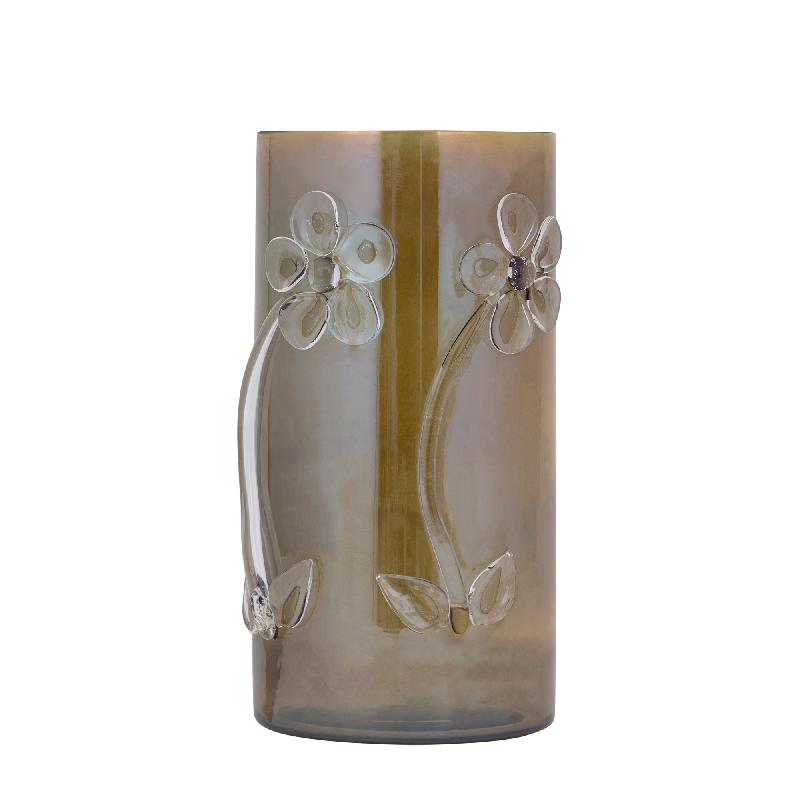 Allya Groen Rond Glas Windlicht Bloem L Set van 2 30x15x15 cm