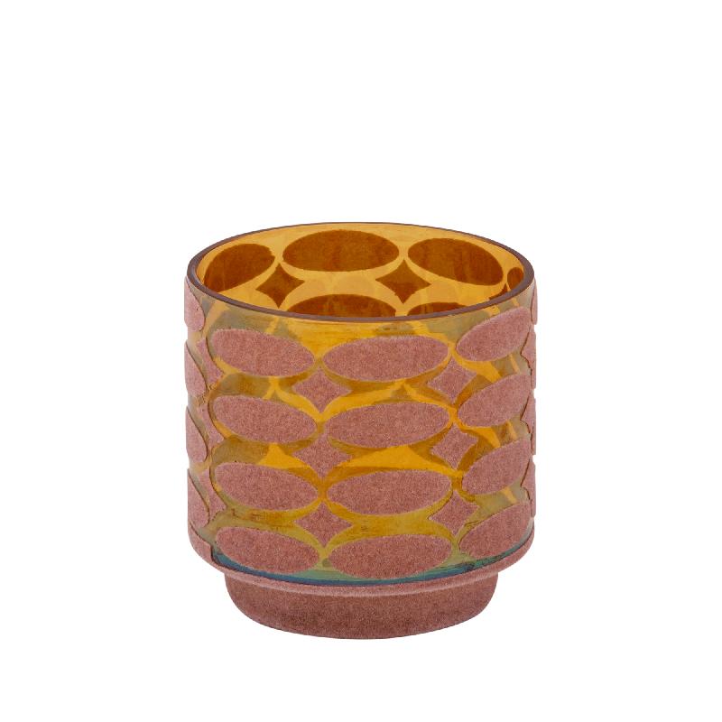 Nadara Roze Flocking Glazen Theelicht Set van 12 Stuks 10x10x10 cm