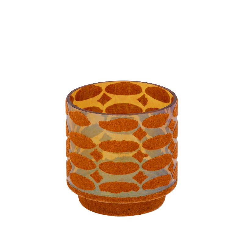 Nadara Oranje Flocking Glazen Theelicht Rond Motief Set van 12 Stuks 10x10x10 cm
