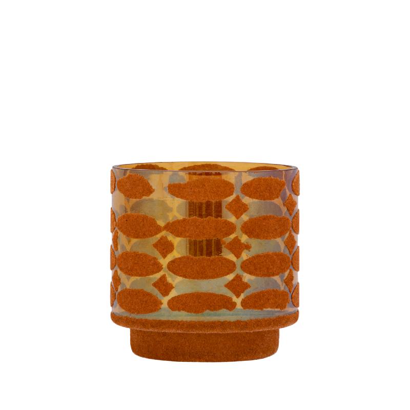 Nadara Oranje Flocking Glazen Theelicht Rond Motief Set van 12 Stuks 10x10x10 cm
