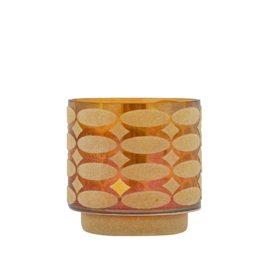 Nadara Geel Flocking Glas Theelicht Rond Motief Set van 12 10x10x10 cm