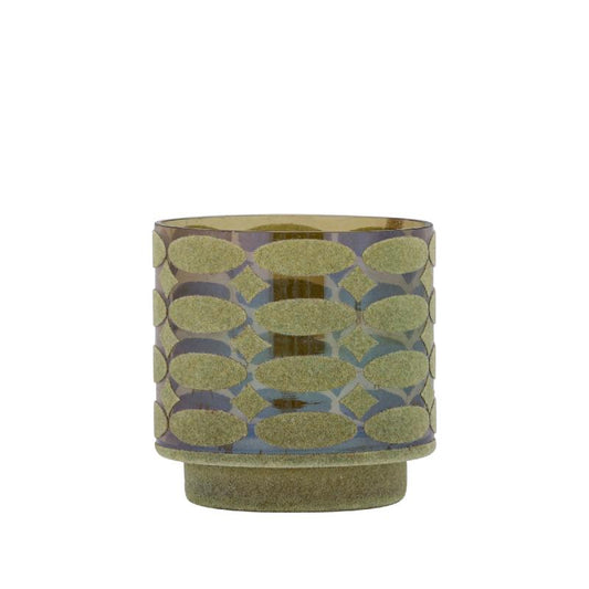 Nadara Groen Flocking Glazen Theelicht Set van 12 Stuks Rond Motief 10x10x10 cm