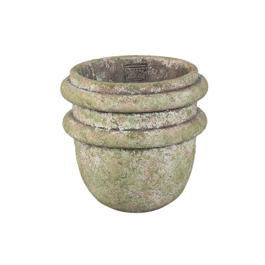 Almeda Groene Cement Pot Met 2 Randen L Set Van 8 Stuks 17x18x18 cm