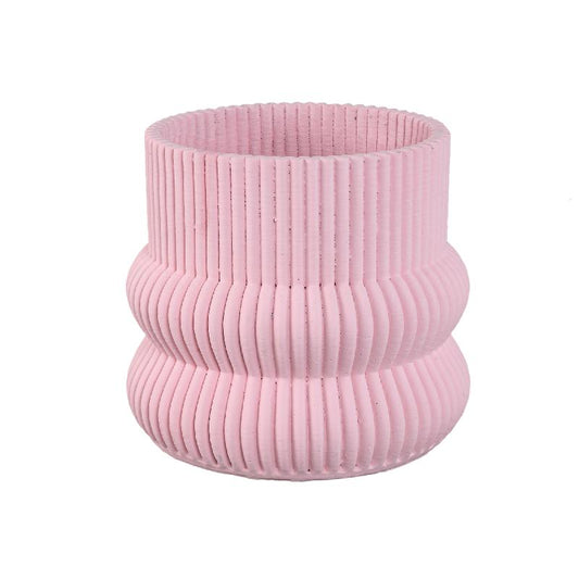 Lucas Lichtroze Ronde Geribbelde Bulby Cementpot L – Set van 4 20x22x22 cm