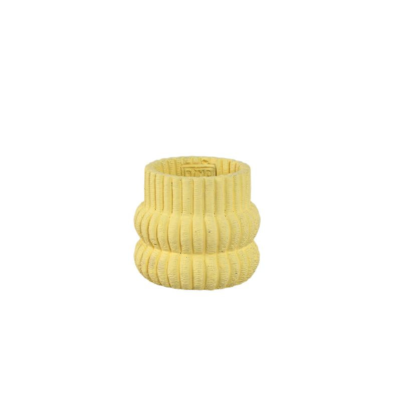 Lucas Gele Ronde Geribbelde Bobbel Cementen Pot XS Set van 12 8x9x9 cm