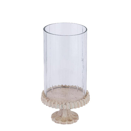 Troye Beige Gegoten Aluminium Windlicht met Geslepen Glas 34.5x17x17 cm