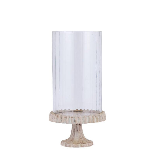 Troye Beige Gegoten Aluminium Windlicht met Geslepen Glas 34.5x17x17 cm