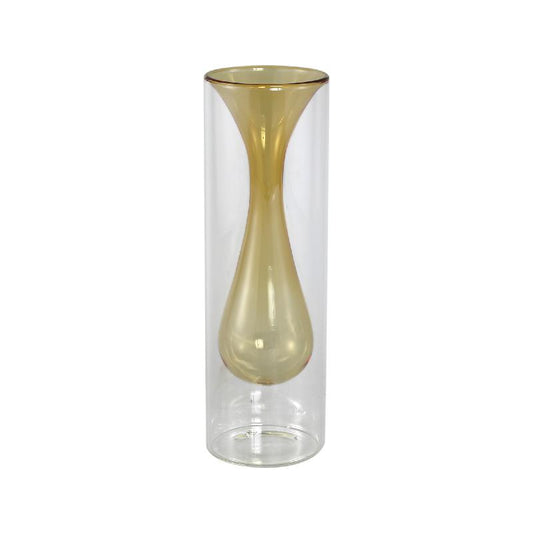 Yanna Amber Glazen Vaas Taps Inside Groot Set van 6 Stuks 25x8x8 cm