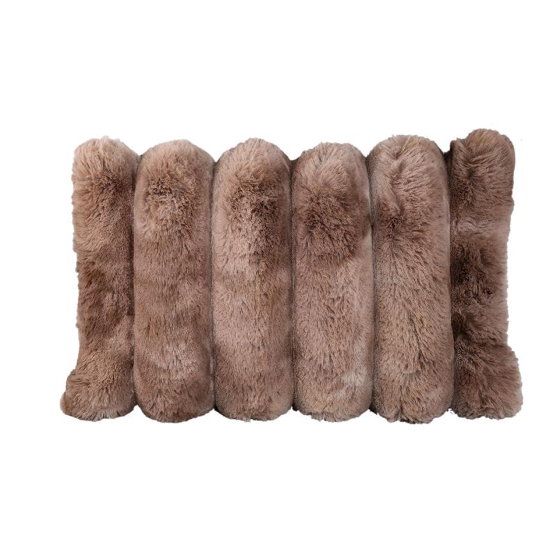 Divvo Bruine Kunstbont Ribfluweel Kussen Rechthoek Set van 4 Stuks 40x60x16 cm