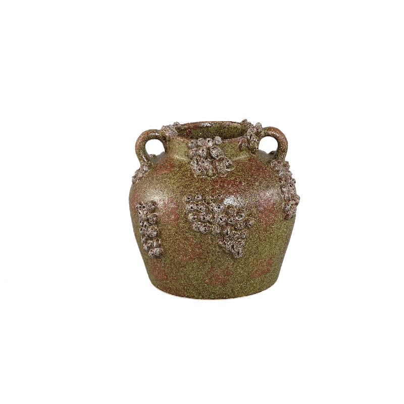 Deisy Groene Keramische Pot Met Handvatten Ruw Koraal S 20.5x23.5x22.5 cm