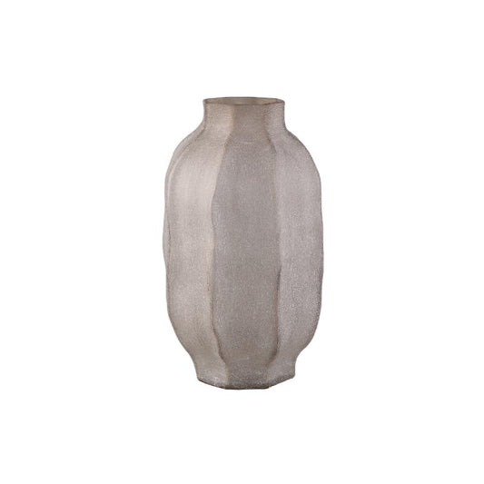Natae Beige Ronde Glazen Geribde Vaas Hoog 44.5x25x25 cm