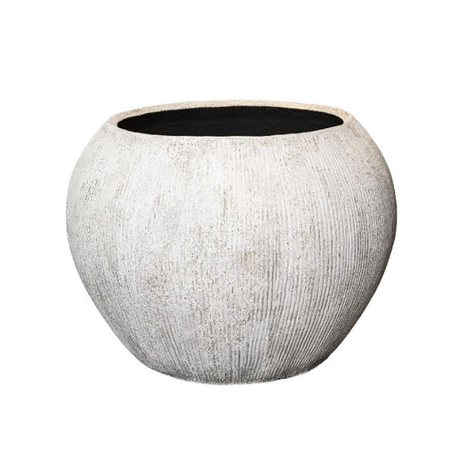 Yolenda Crème Cement Vezel Grote Pot Met Streeppatroon 80x110x110 cm