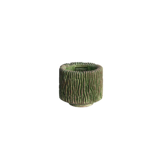 Jacyln Mosgroen Cement Pot Rond Laag Strepen Set van 12 Stuks 8x9x9 cm