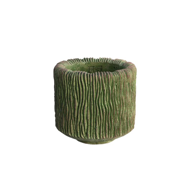 Jacyln Mos Groen Cement Pot Rond Laag Strepen L Set van 8 Stuks 17x18x18 cm