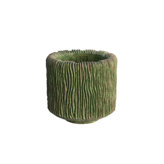 Jacyln Mos Groen Cement Pot Rond Laag Strepen L Set van 8 Stuks 17x18x18 cm