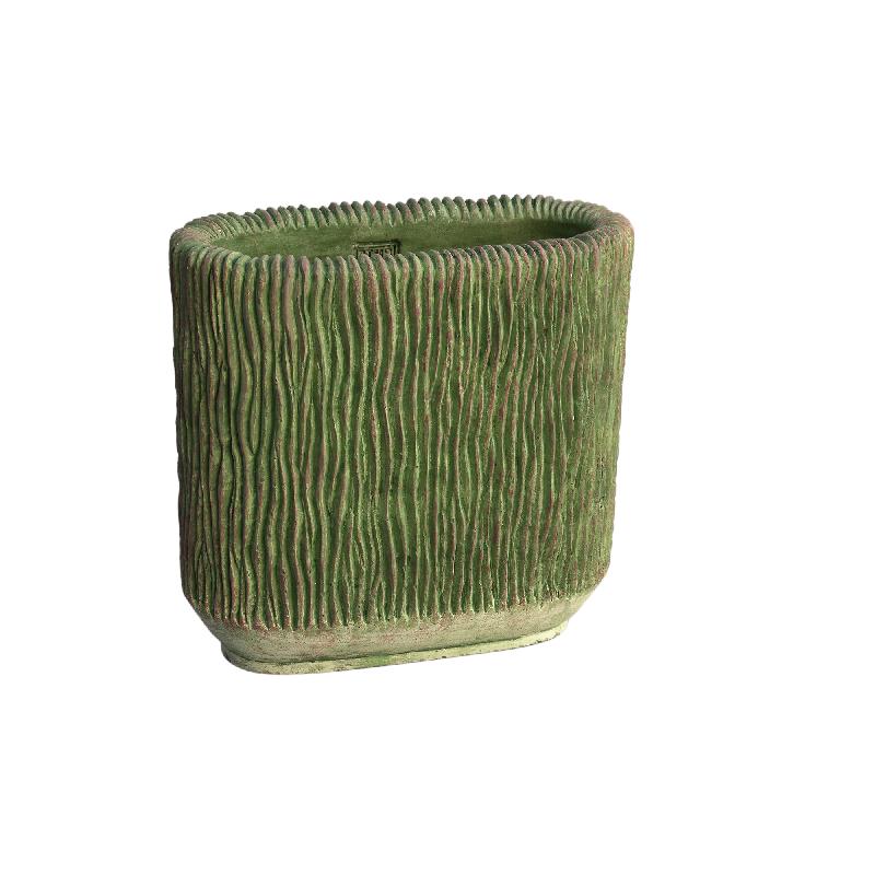 Jacyln Mosgroen Cement Pot Ovaal Laag Strepen Set van 2 28x30x15 cm