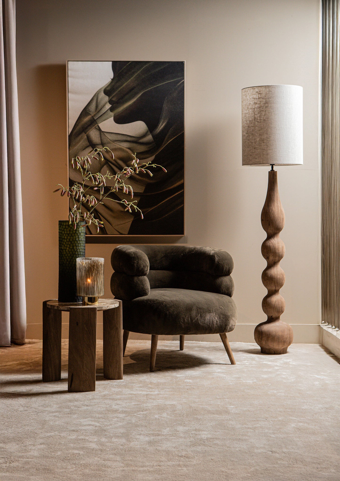Nelly Donkerbruine Fauteuil met Fluffy Stof 70x76x75 cm