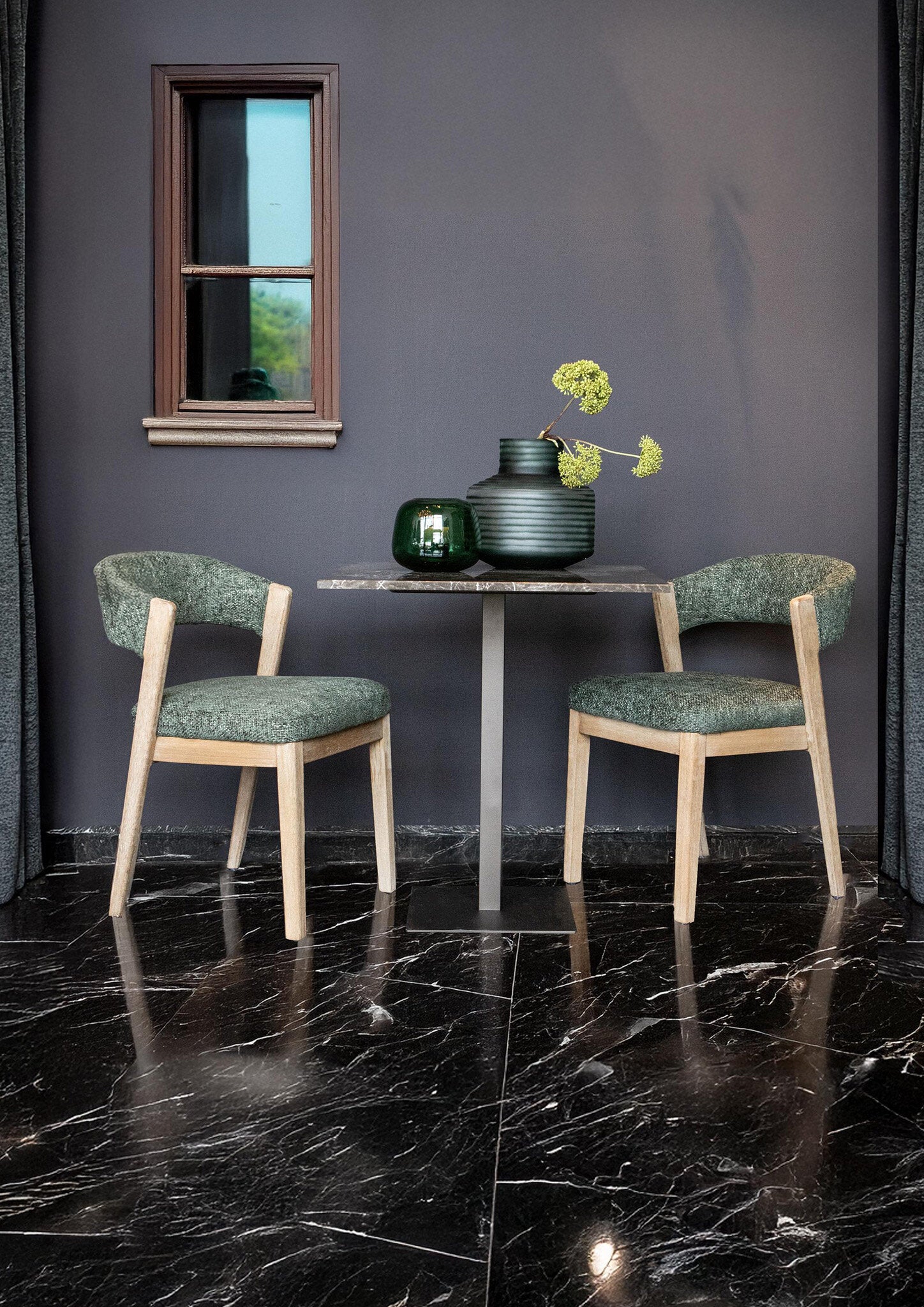 Kael Groene Fauteuil Legacy 10 Set van 2 Stuks Olijfkleurig Rubberwood 80x58x51.5 cm