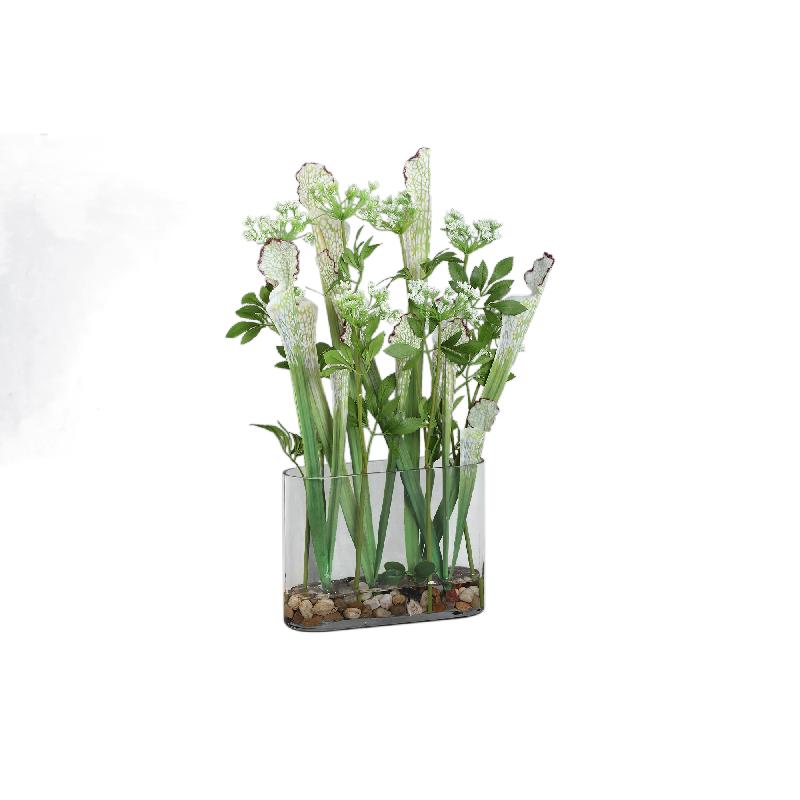 Leaves Plant Groene Planten in Glazen Vaas – Set van 2 55x25x10 cm