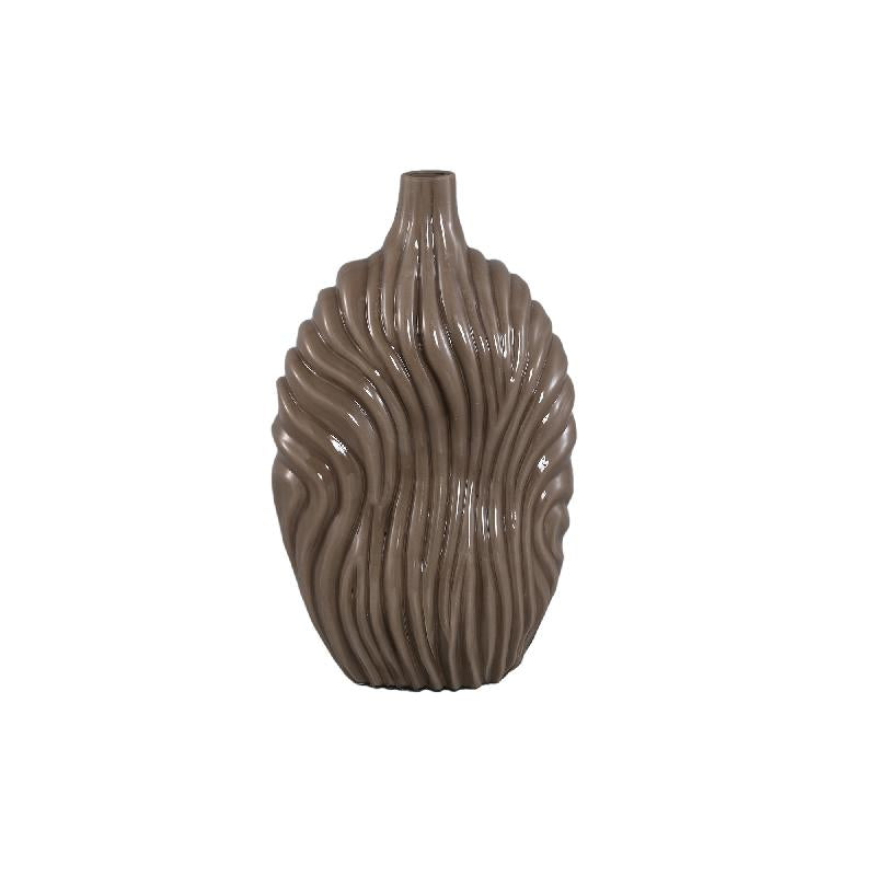 Kelline Taupe Rond Geribd Glas Vaas Hoog Set van 4 Stuks 34.5x20x13 cm