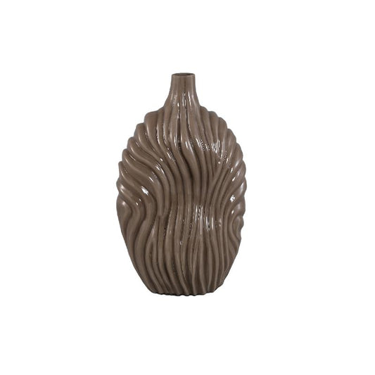 Kelline Taupe Rond Geribd Glas Vaas Hoog Set van 4 Stuks 34.5x20x13 cm