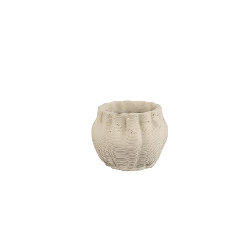 Romen Beige Cement Golfribbelstructuur Pot 3D-Look S - Set van 12 9x12x12 cm