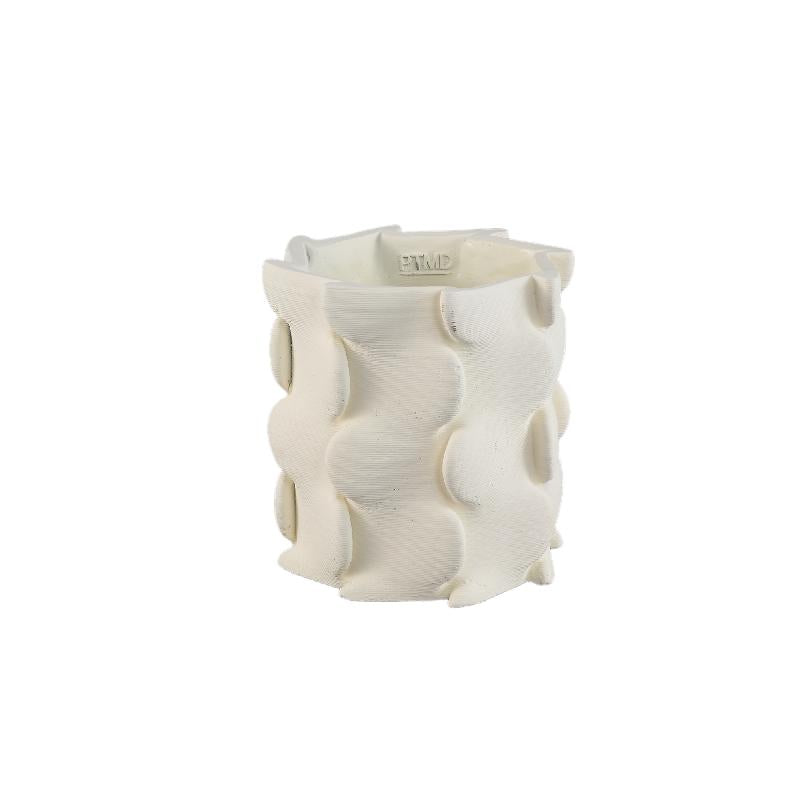 Norma Witte Cement Ronde Pot Met 3D Uitbreidingen Set Van 4 20x20x20 cm