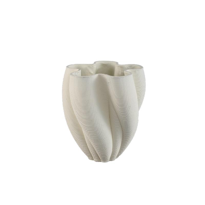 Hastin Witte Cement Golvende Geribbelde Vaas 3D-effect Set van 2 30x25x25 cm