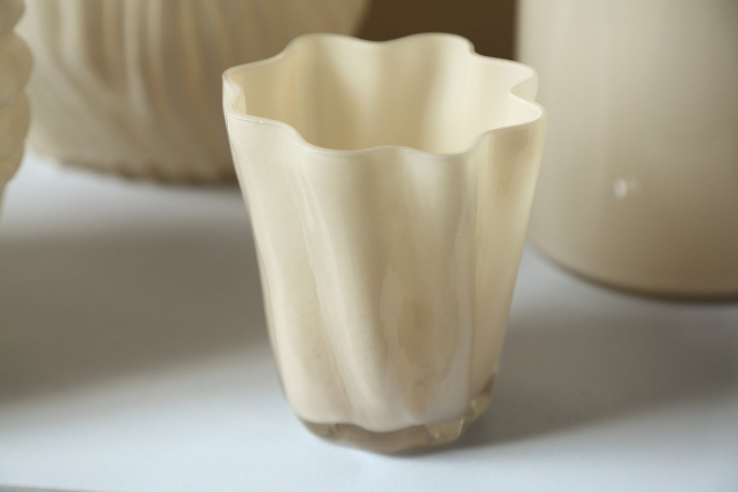 Rilie Crème Glas Theelicht Onregelmatige Vorm - Set van 12 11x10x10 cm