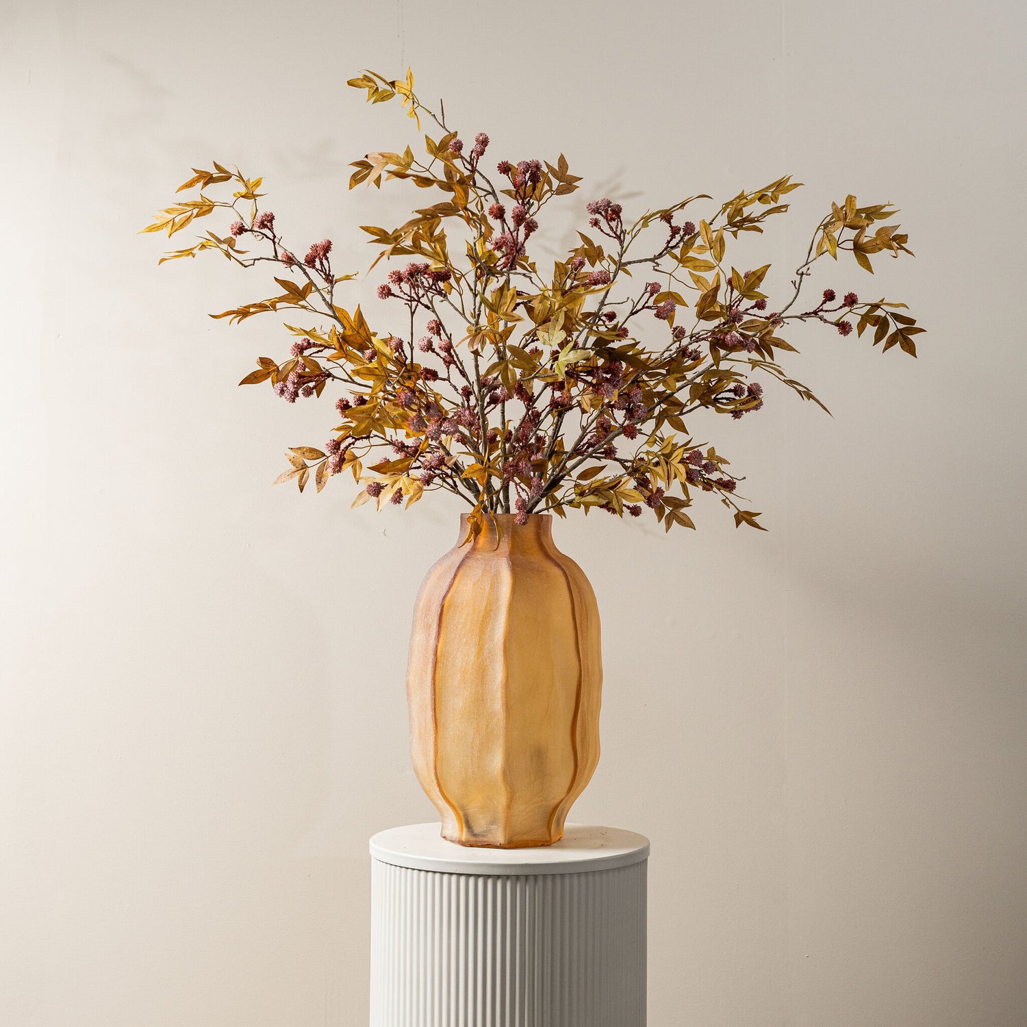 Leaves Plant Paarse Bladeren Spray met Bessen - Set van 6 Stuks 124x22x11 cm