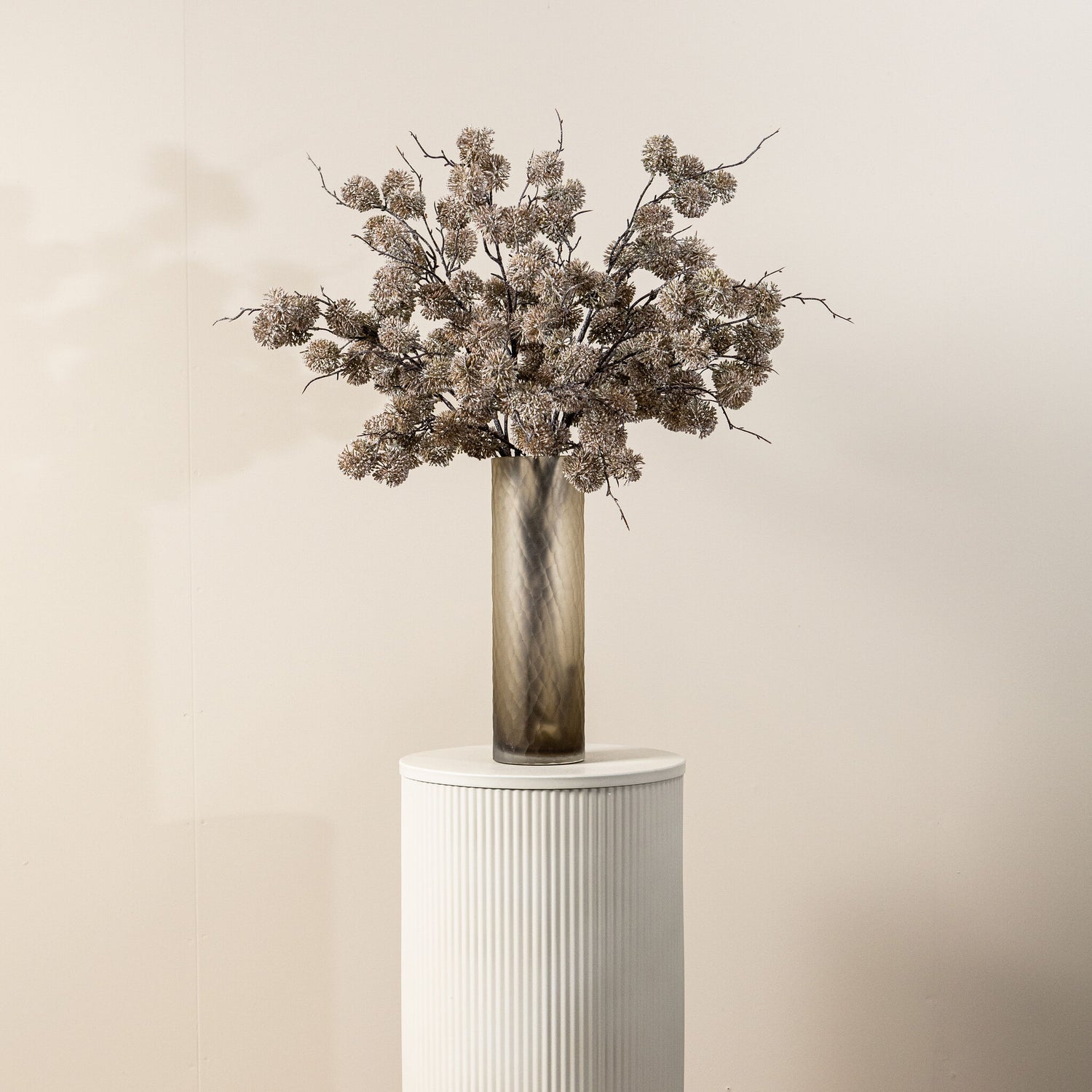 Twig Plant Beige Pom Pom Spray Set van 12 Stuks 91x50x32 cm