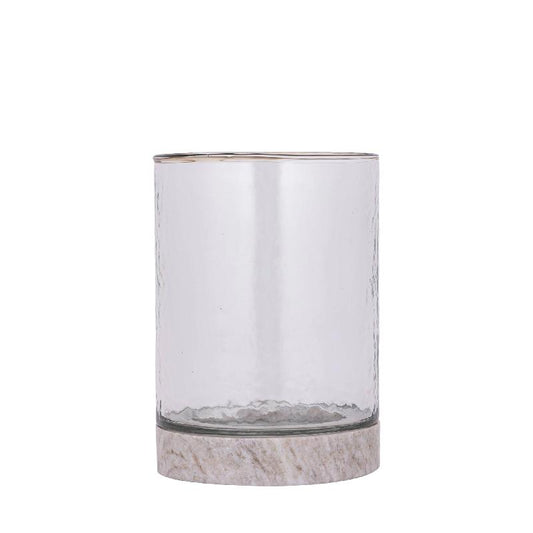 Keylan Helder Glazen Windlicht Op Marmeren Voet Set Van 2 24.5x17x17 cm