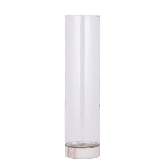 Keylan Helder Glas Vaas Op Marmeren Voet L - Set van 2 44.5x10x10 cm